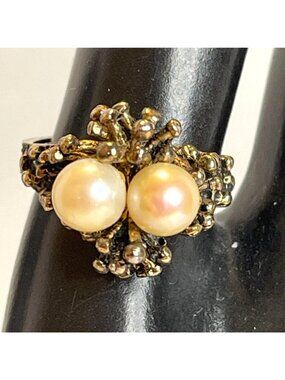 Sterling Pearl Nest Ring MCM Joseph Esposito ESPO Gold Vermeil Size 6.5 Vintage